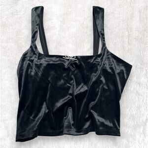 Wild Fable Velvet Silver Bow Tank Top | Black | Size L | NWT